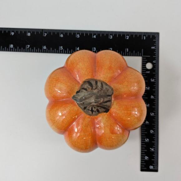 Ceramic Pumpkin Tabletop Decor Crazed Fall Thanksgiving Halloween Signed Squash - Picture 6 of 7